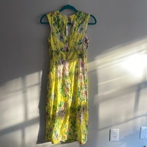 Anthropologie Yellow, Flower Dress. Double Slit, Size 2